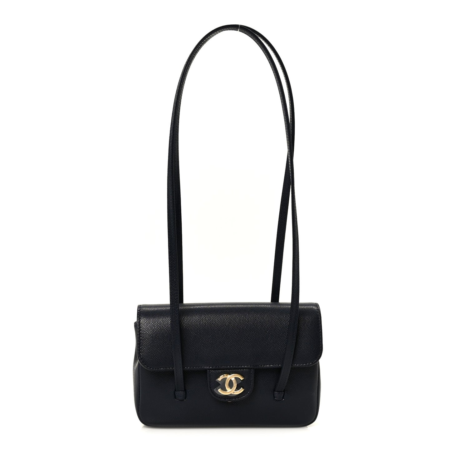 Shiny Caviar Mini Preppy Coco Shoulder Bag Dark Blue