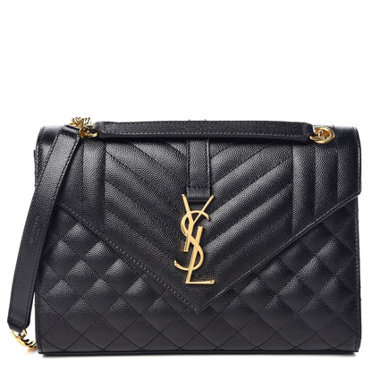 Saint Laurent Grain De Poudre Textured Mixed Matelasse Triquilt Medium Monogram Satchel Black 1 of 10