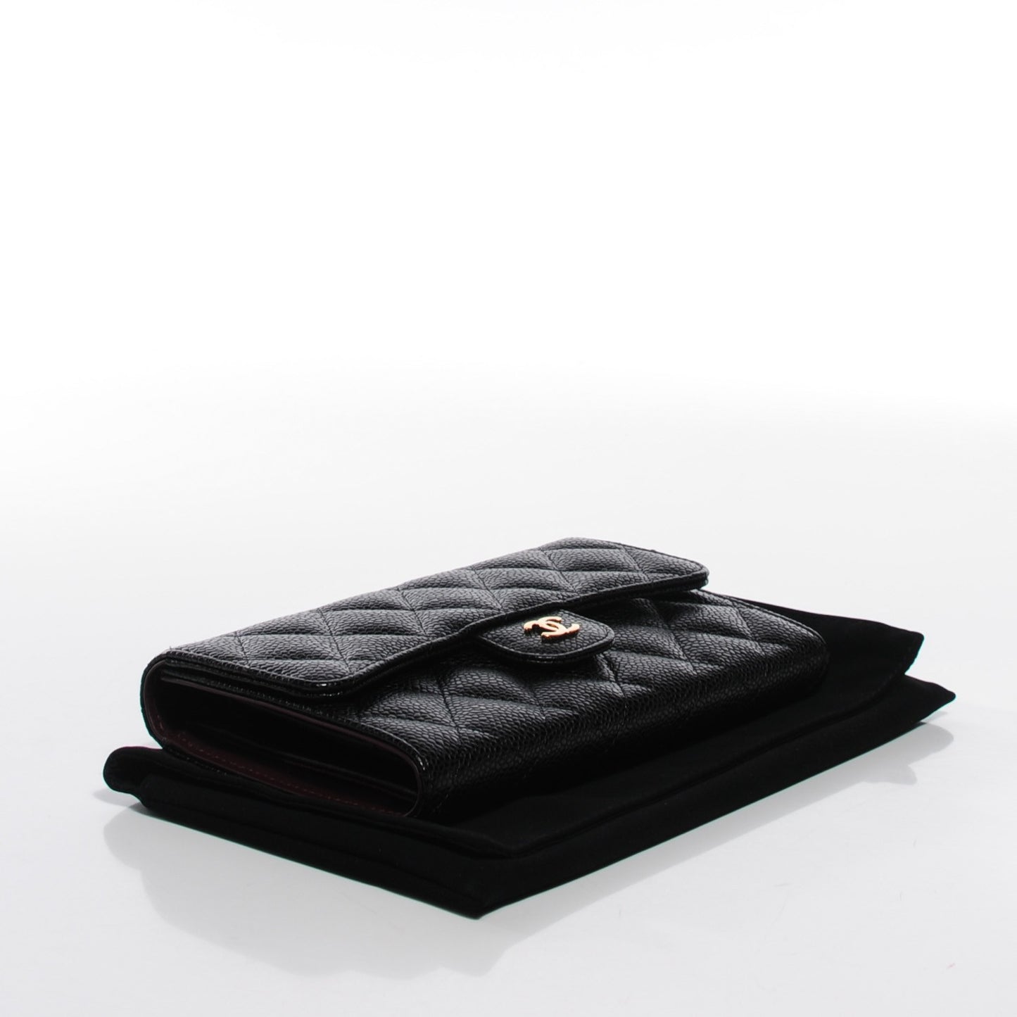 Caviar Quilted Large Flap Wallet Black