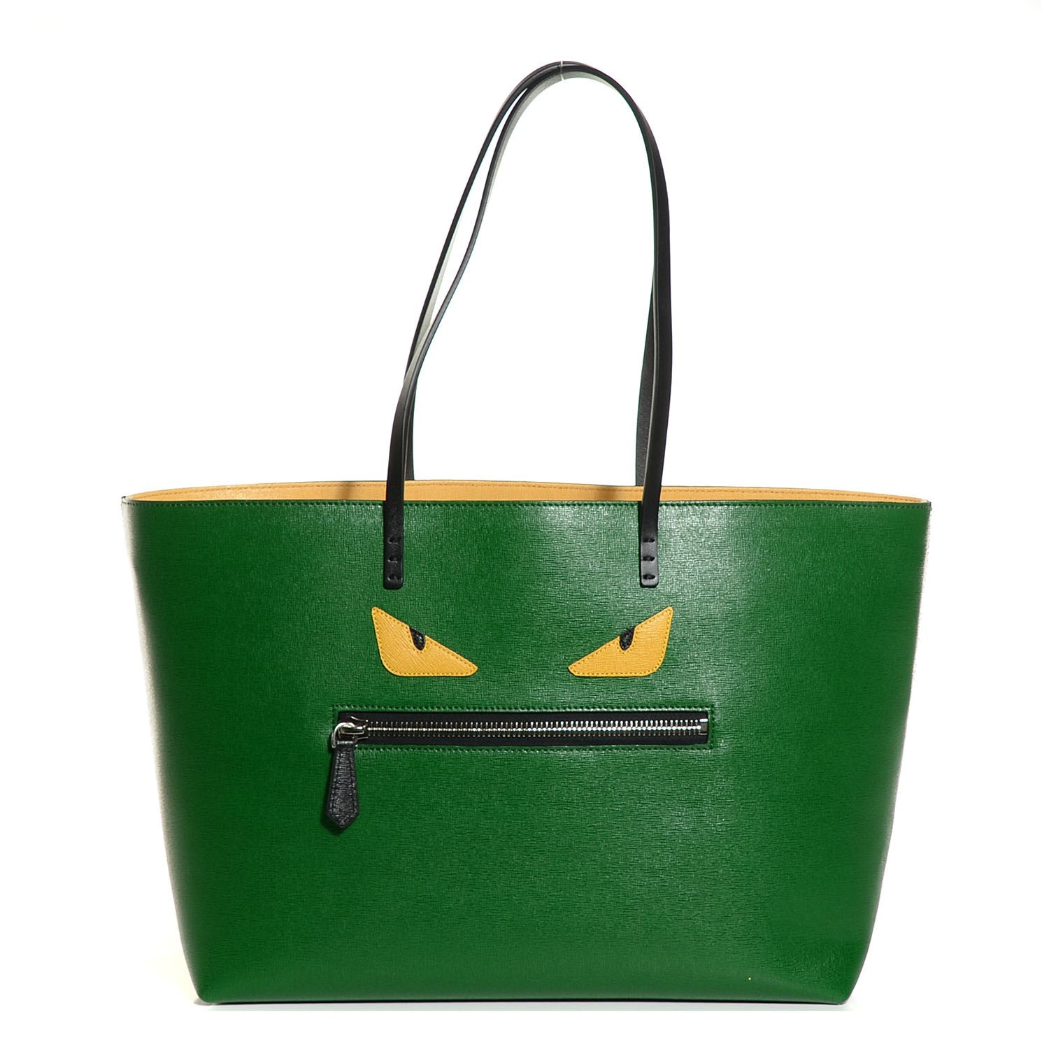 Fendi Vitello Elite Cuoio Monster Buggies Medium Roll Tote Emerald Black Multicolor Yellow 1 of 8