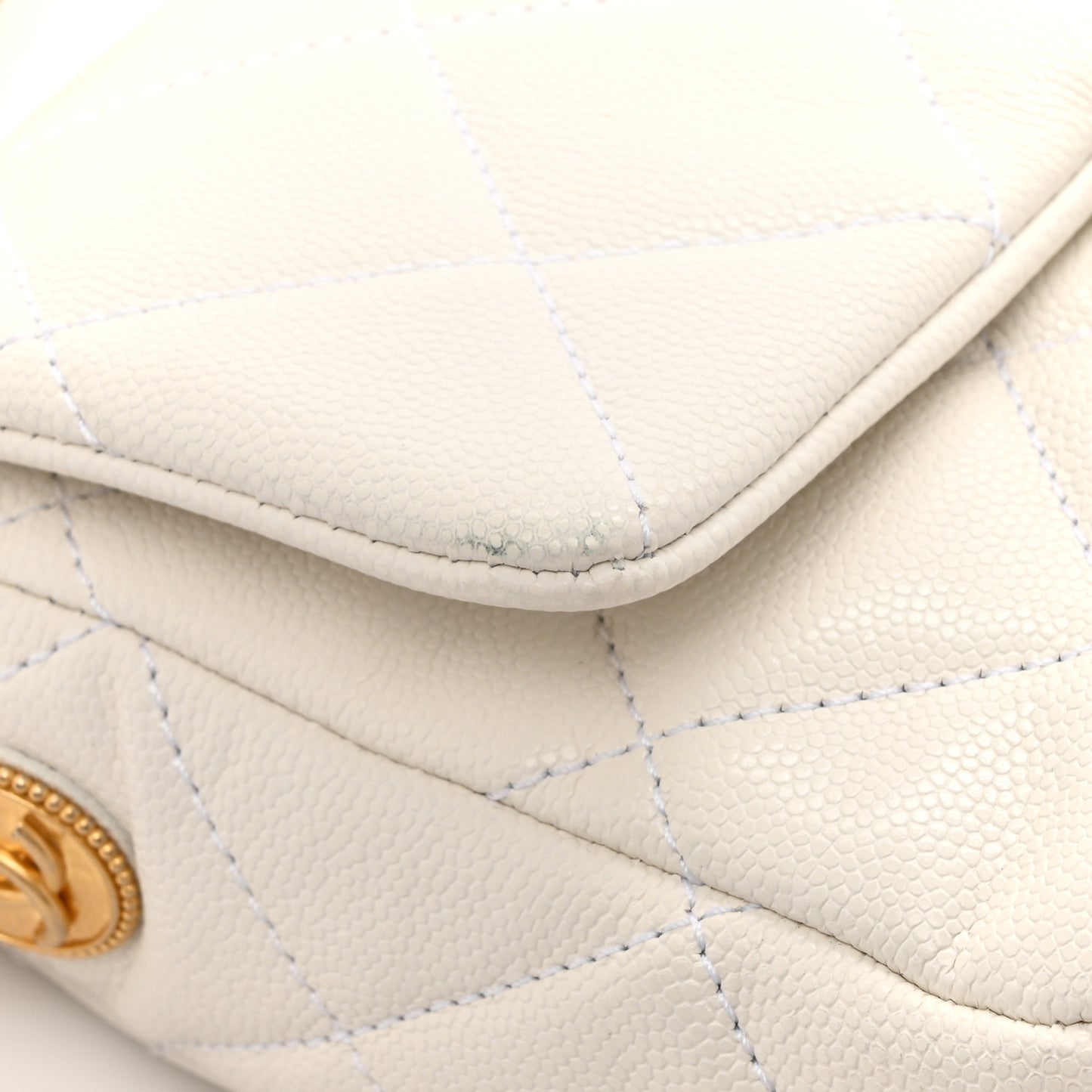 Caviar Quilted Small Twist Your Buttons Flap White