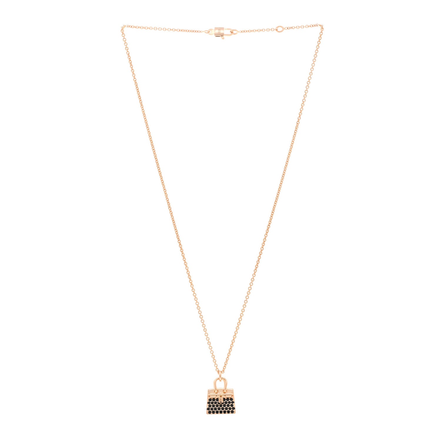 Hermes 18K Rose Gold Black Spinel Birkin Pendant Necklace 3 of 5