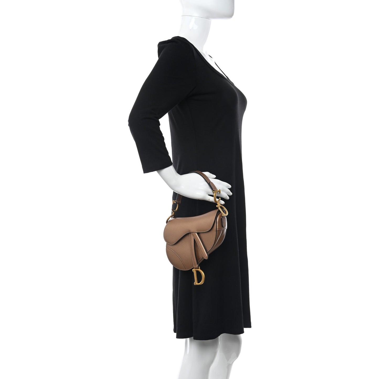 Metallic Grained Calfskin Mini Saddle Bag Gold