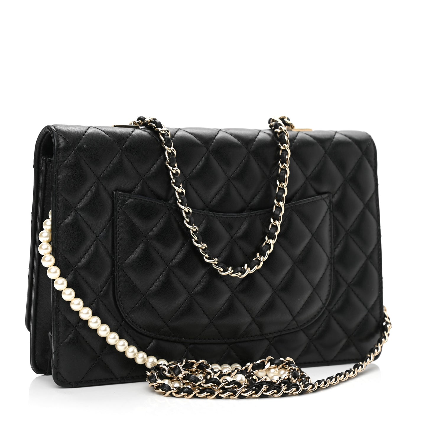 Lambskin Quilted Fantasy Pearl Flap Black