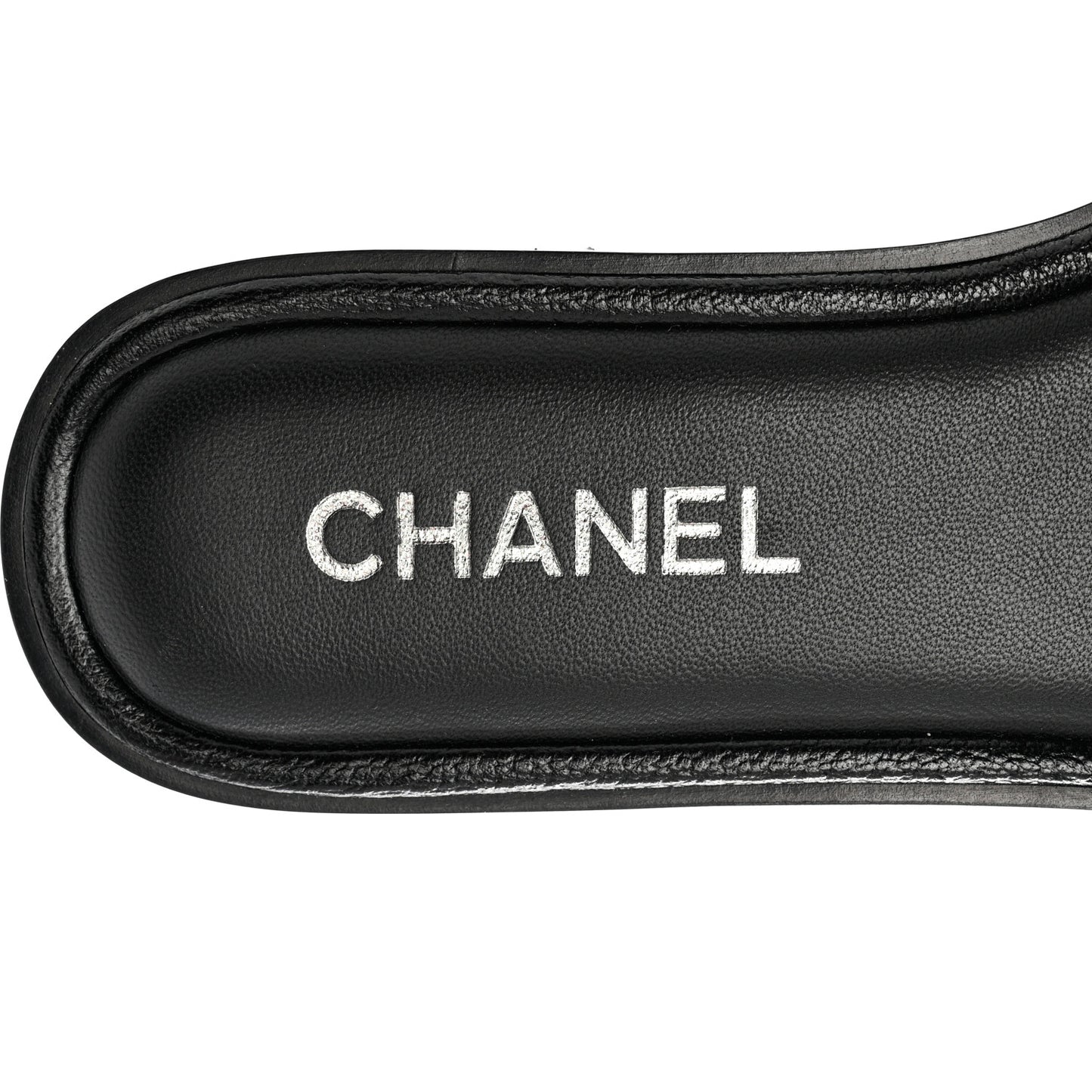 Shiny Goatskin Quilted CC Mules Sandals 38.5 Black