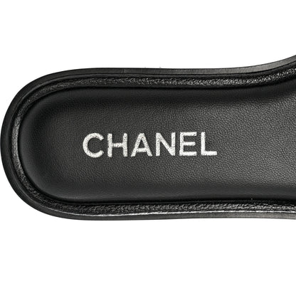 Chanel Shiny Goatskin Quilted CC Mules Sandals 38.5 Black 7 of 9