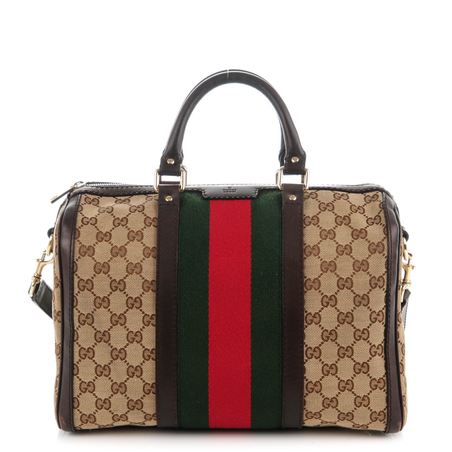 Gucci Monogram Vintage Web Medium Boston Dark Brown 1 of 9