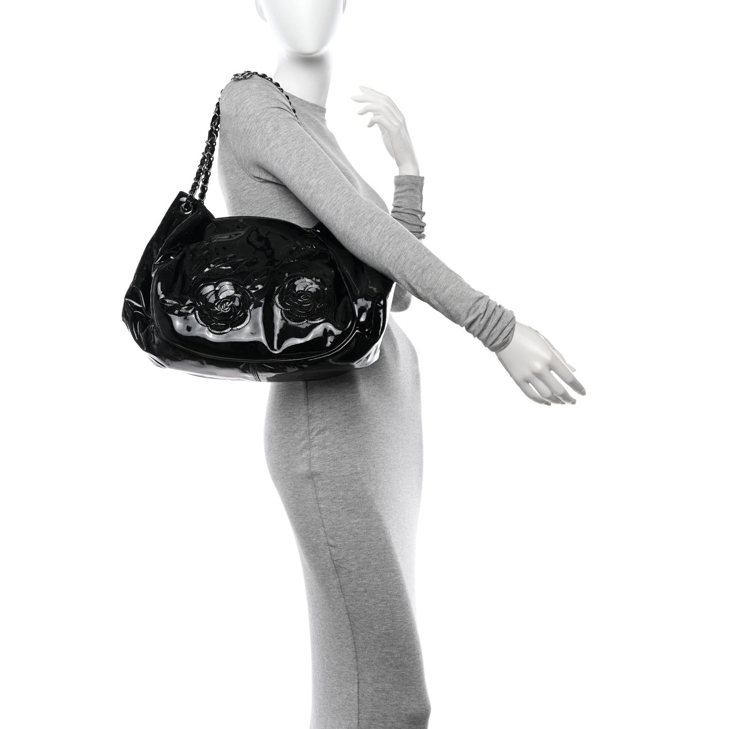 Chanel Patent Camellia Shoulder Bag Black 2 of 11