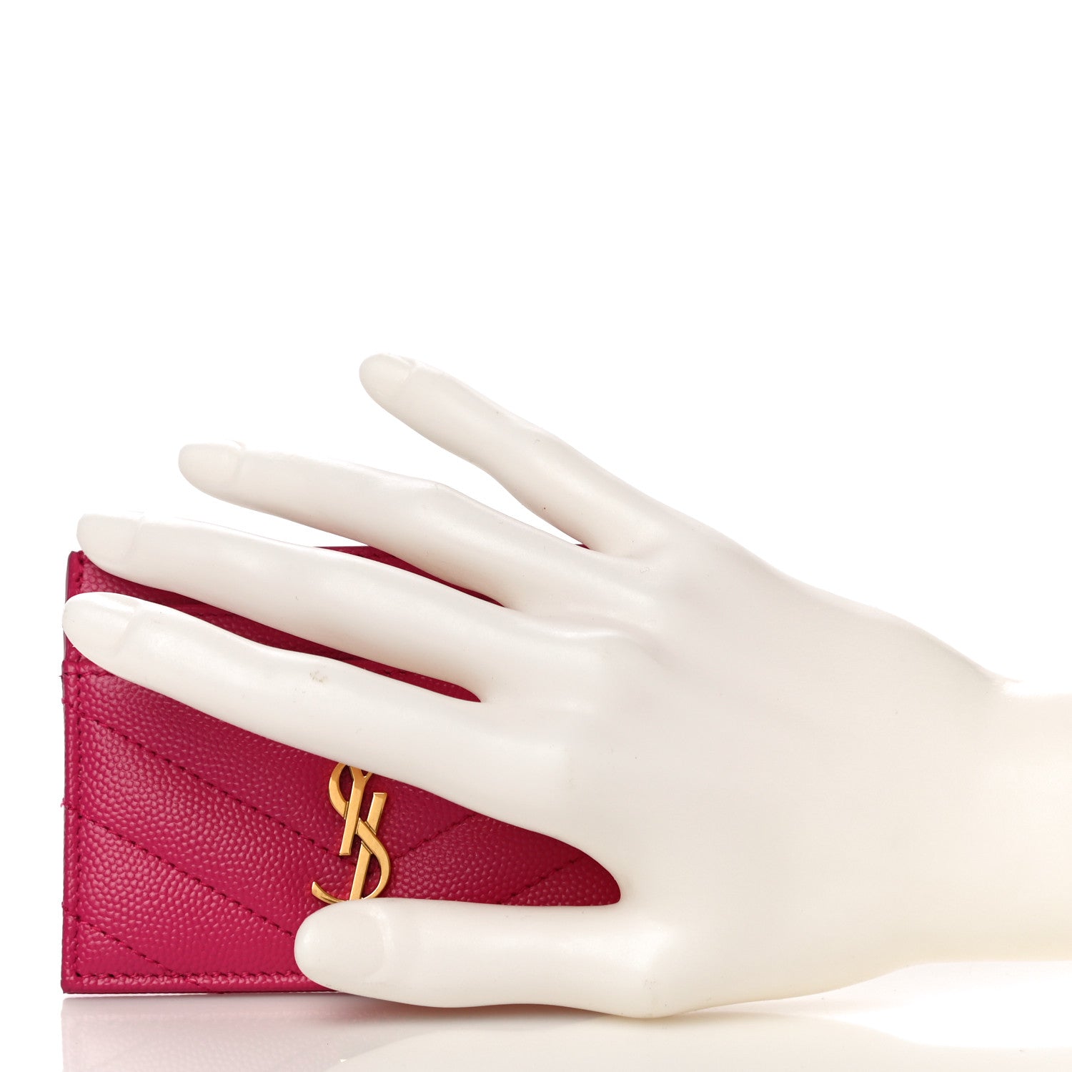 Saint Laurent Grain De Poudre Matelasse Chevron Monogram Credit Card Case Fresh Fuxia 2 of 11