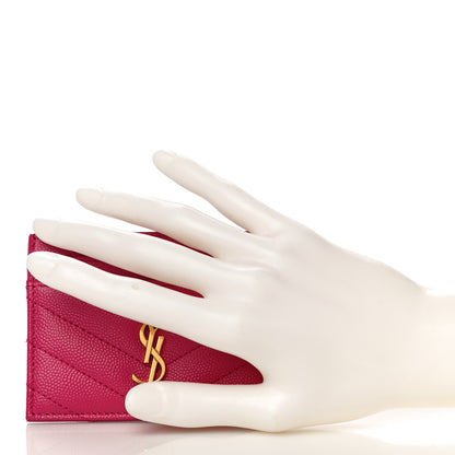 Saint Laurent Grain De Poudre Matelasse Chevron Monogram Credit Card Case Fresh Fuxia 2 of 11