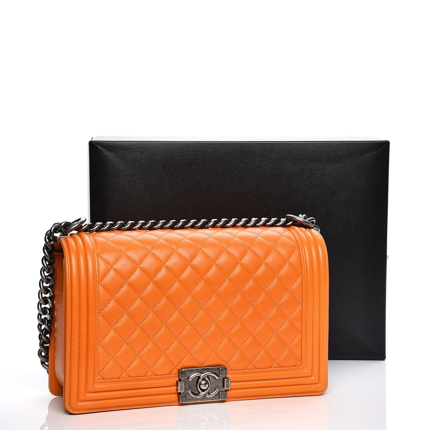 Lambskin Quilted New Medium Boy Flap Orange
