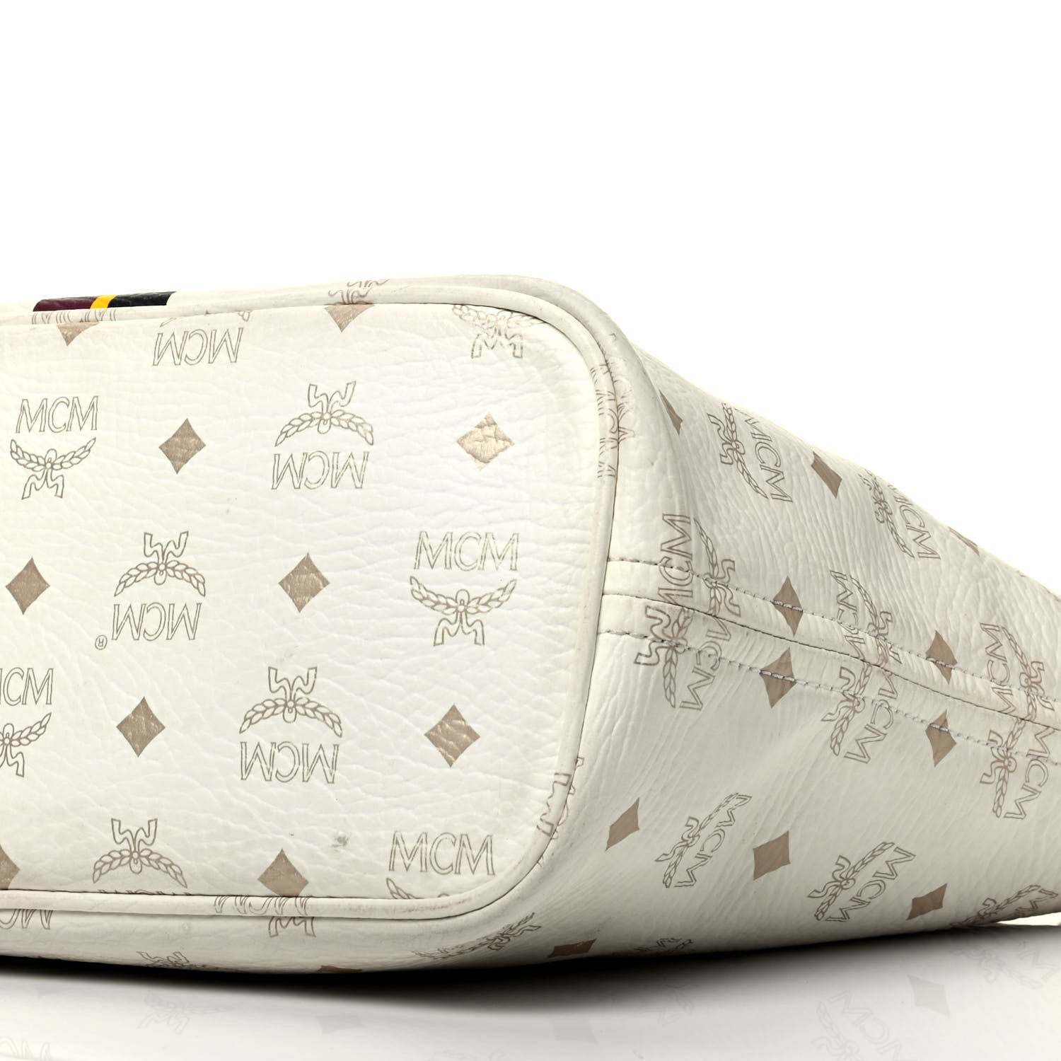 MCM Visetos Stirped Shopper Tote White 8 of 8