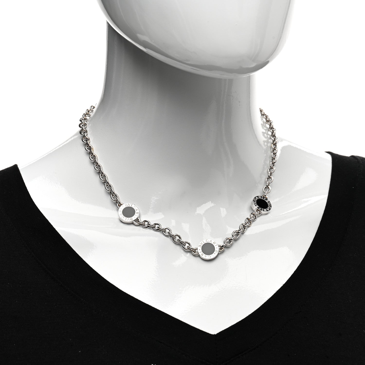 Bulgari 18K White Gold Black Onyx BVLGARI BVLGARI Station Necklace 2 of 4
