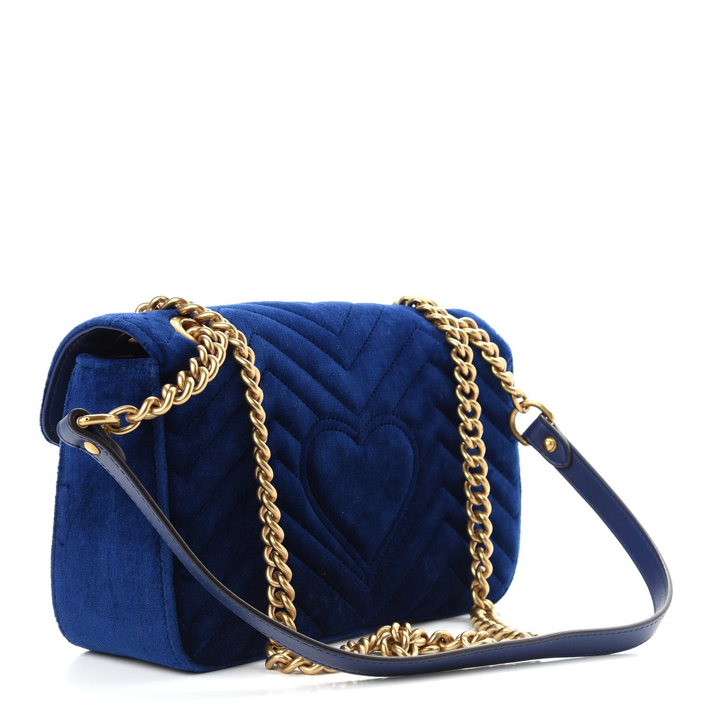 Velvet Matelasse Deer Embroidered Small GG Marmont Shoulder Bag Cobalt