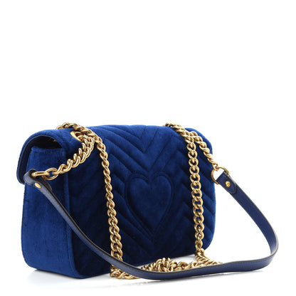 Gucci Velvet Matelasse Deer Embroidered Small GG Marmont Shoulder Bag Cobalt 3 of 9