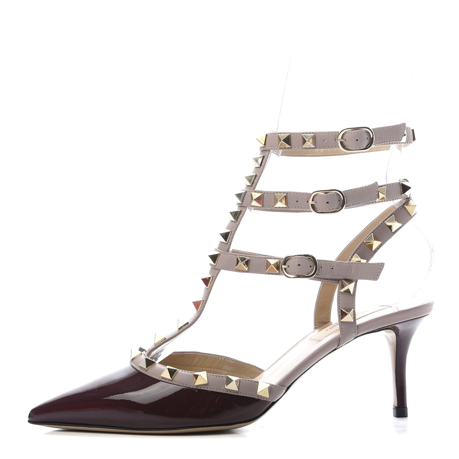 Valentino Garavani Patent Nappa Rockstud Ankle Strap 65mm Pumps 37 Rubin Poudre 1 of 8