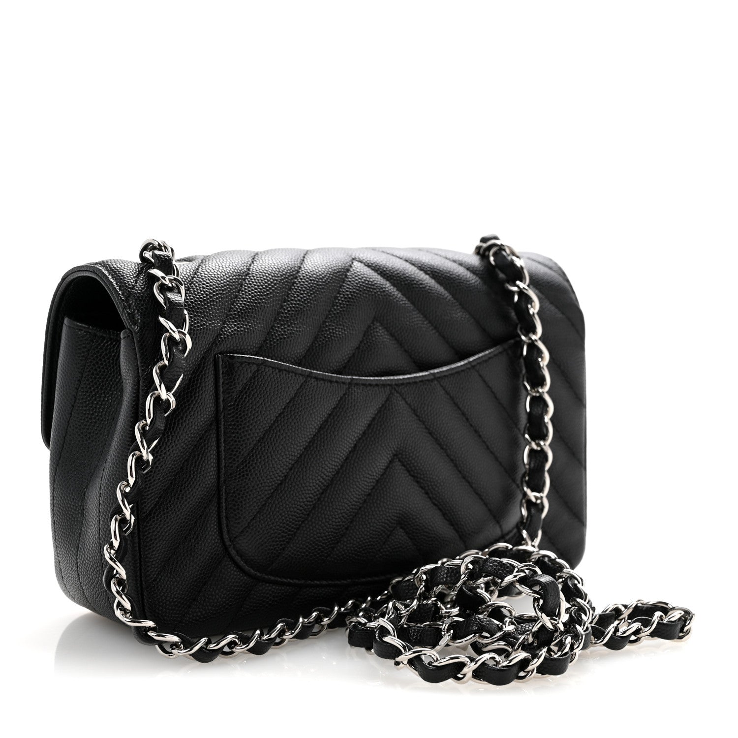 Chanel Caviar Chevron Quilted Mini Rectangular Flap Black 3 of 14