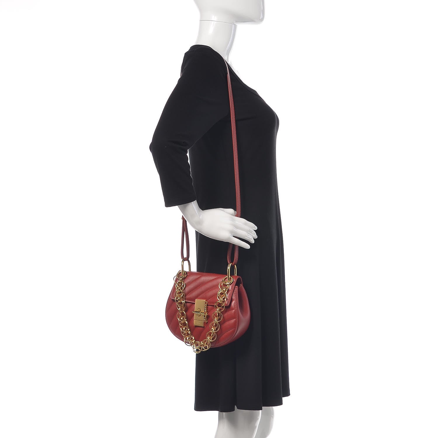 Chloe Calfskin Quilted Mini Drew Bijou Shoulder Bag Dahlia Red 2 of 8