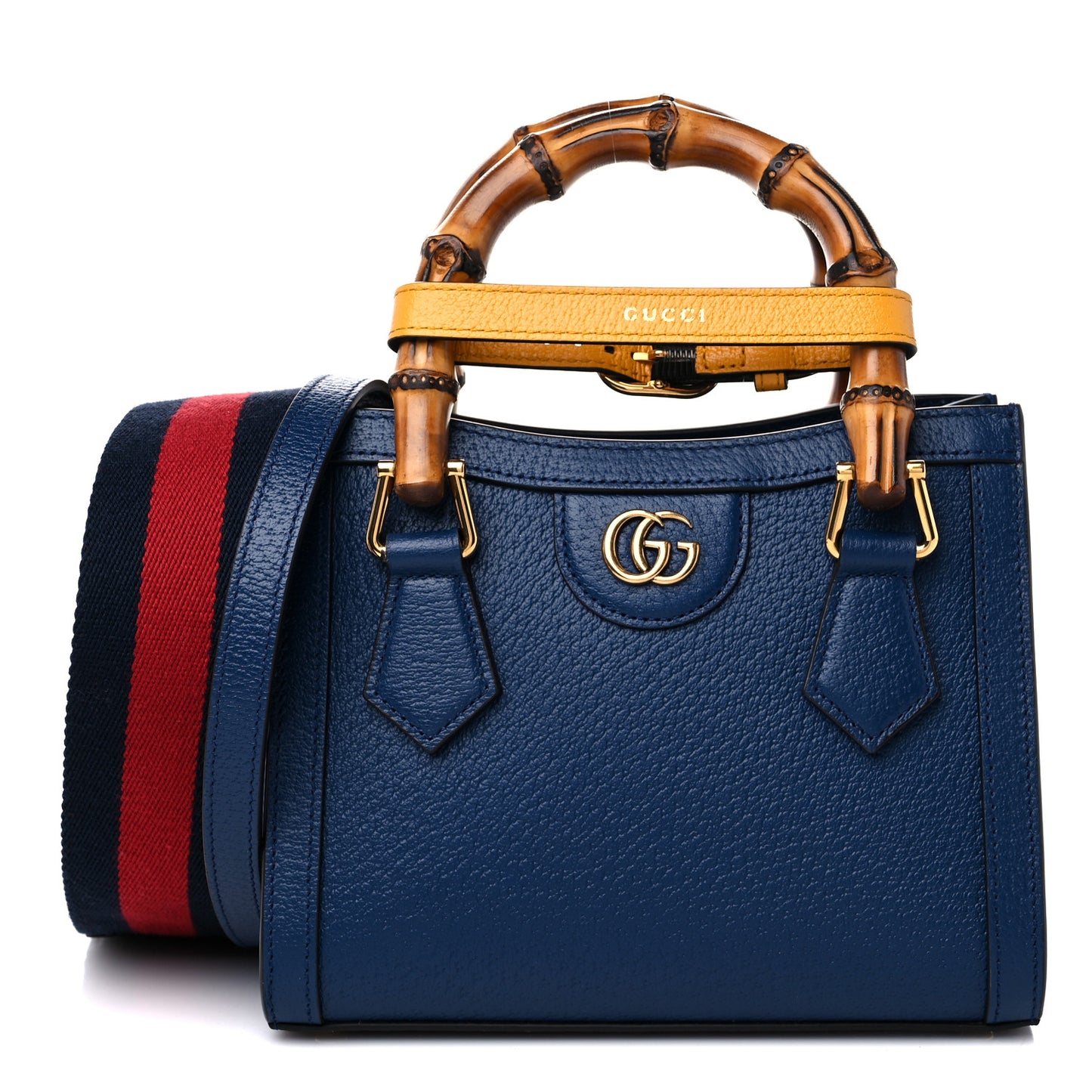 Textured Dollar Calfskin Web Mini Diana Tote Bag Royal Crop