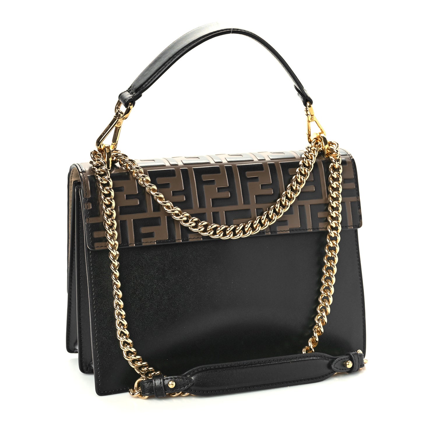 Vitello Liberty Bi-Color FF 1974 Embossed Chain Strap Kan U Shoulder Bag Black Maya