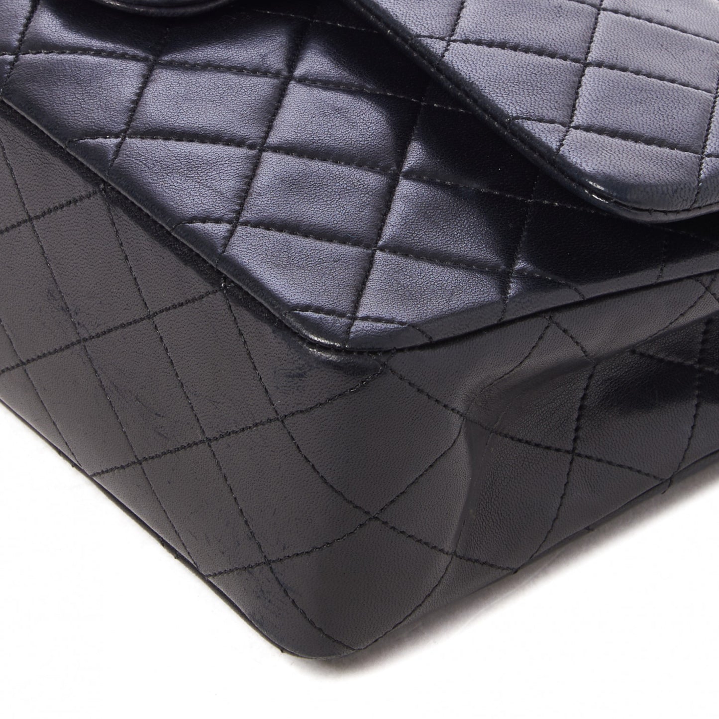 Lambskin Quilted Medium Double Flap Black