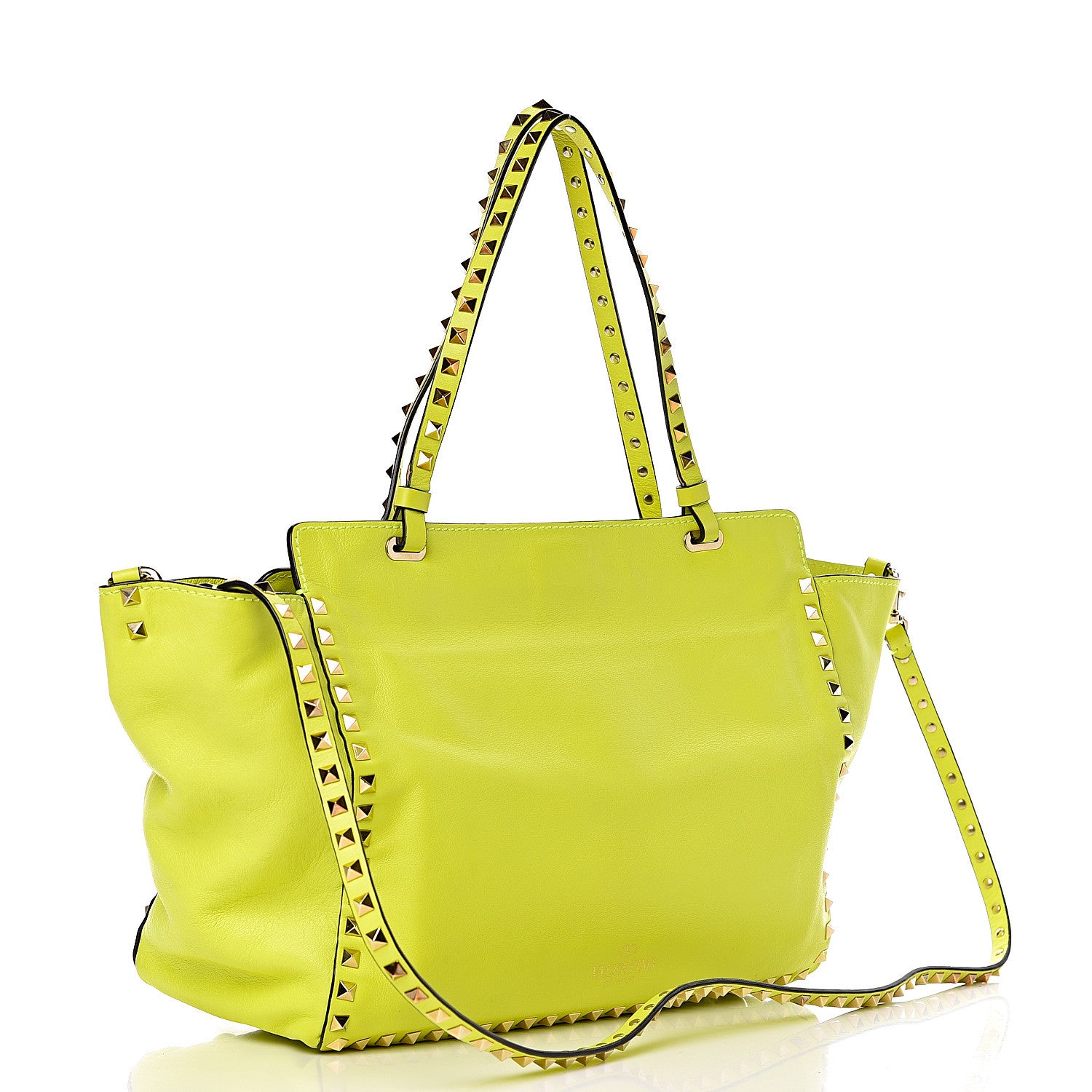 Valentino Garavani Vitello Medium Rockstud Tote Yellow Fluo 3 of 11