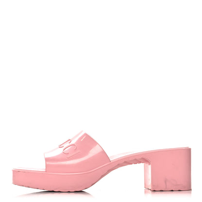 Gucci Rubber Gucci Logo Womens Platform 20/60mm Slide Sandals 38 Wild Rose 1 of 11