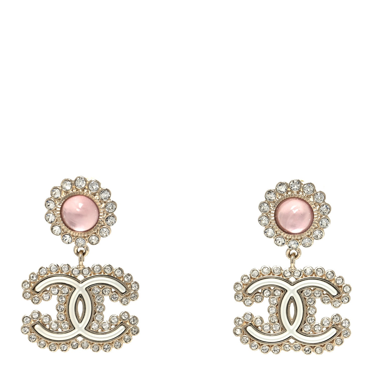 Chanel Metal Crystal Pearl CC Drop Earrings Pink Gold 1 of 5