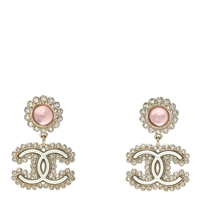 Chanel Metal Crystal Pearl CC Drop Earrings Pink Gold 1 of 5