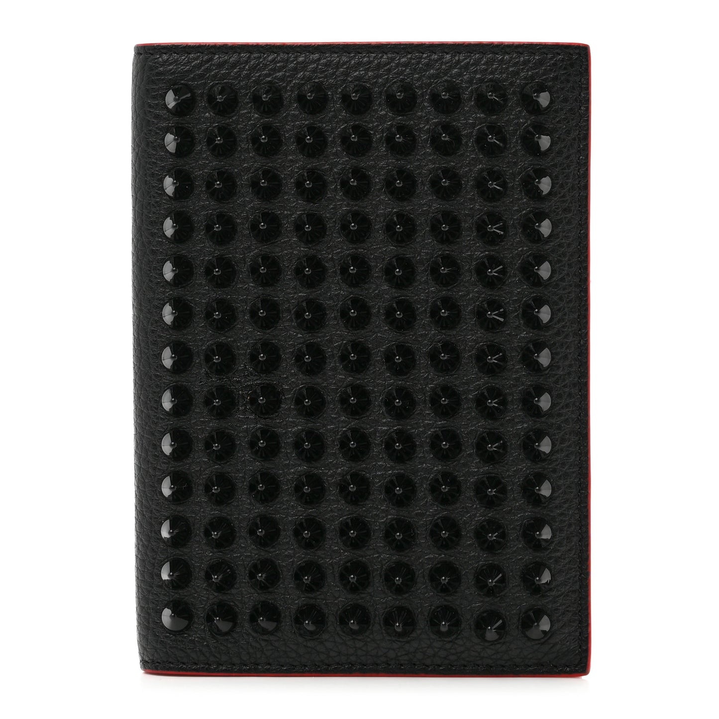 Calfskin Studded Loubipass Passport Holder Black