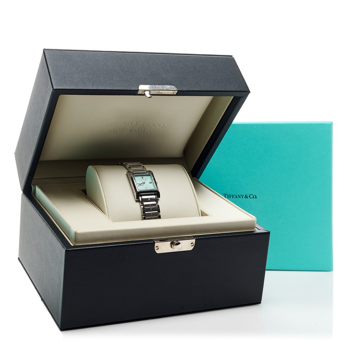 Stainless Steel Diamond 22mm 1837 Makers Square Quartz Watch Tiffany Blue