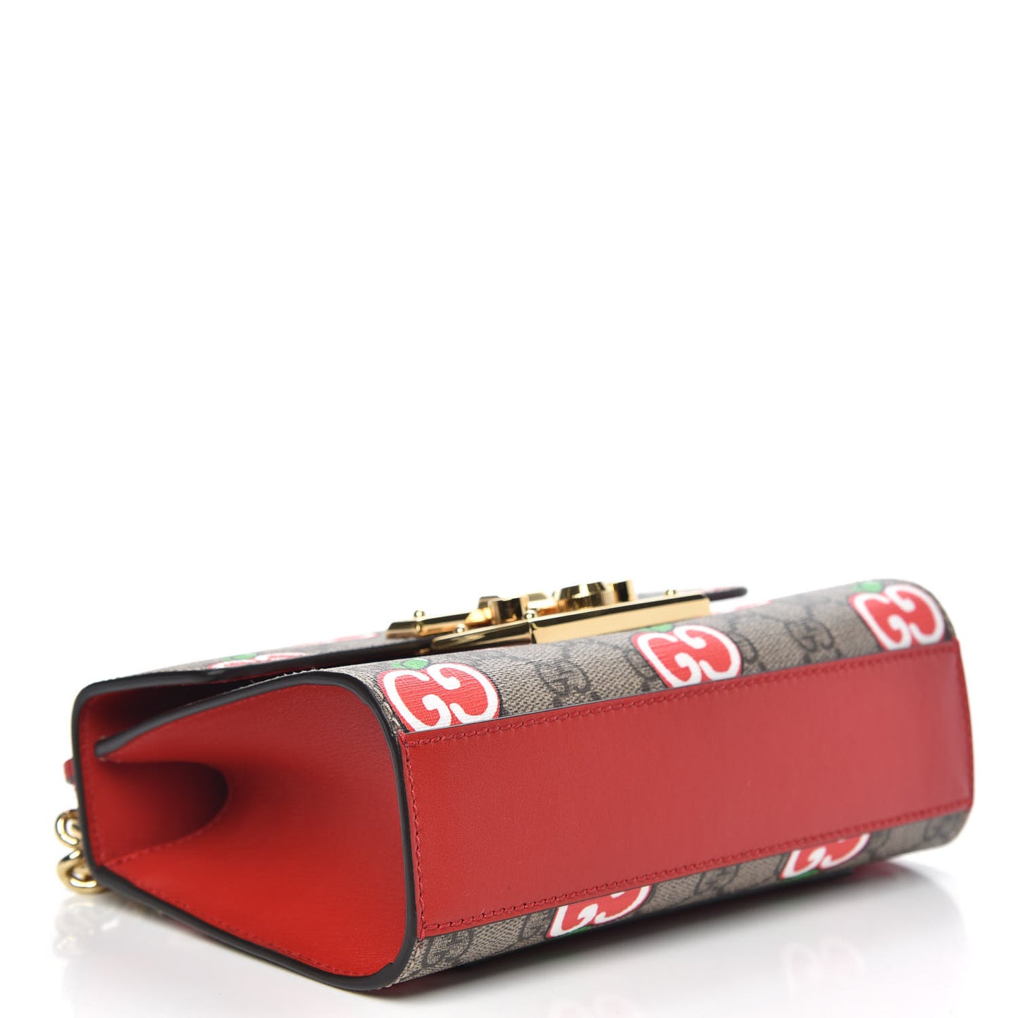 GG Supreme Monogram Apple Small Padlock Shoulder Bag Beige Multicolor Lobster Red