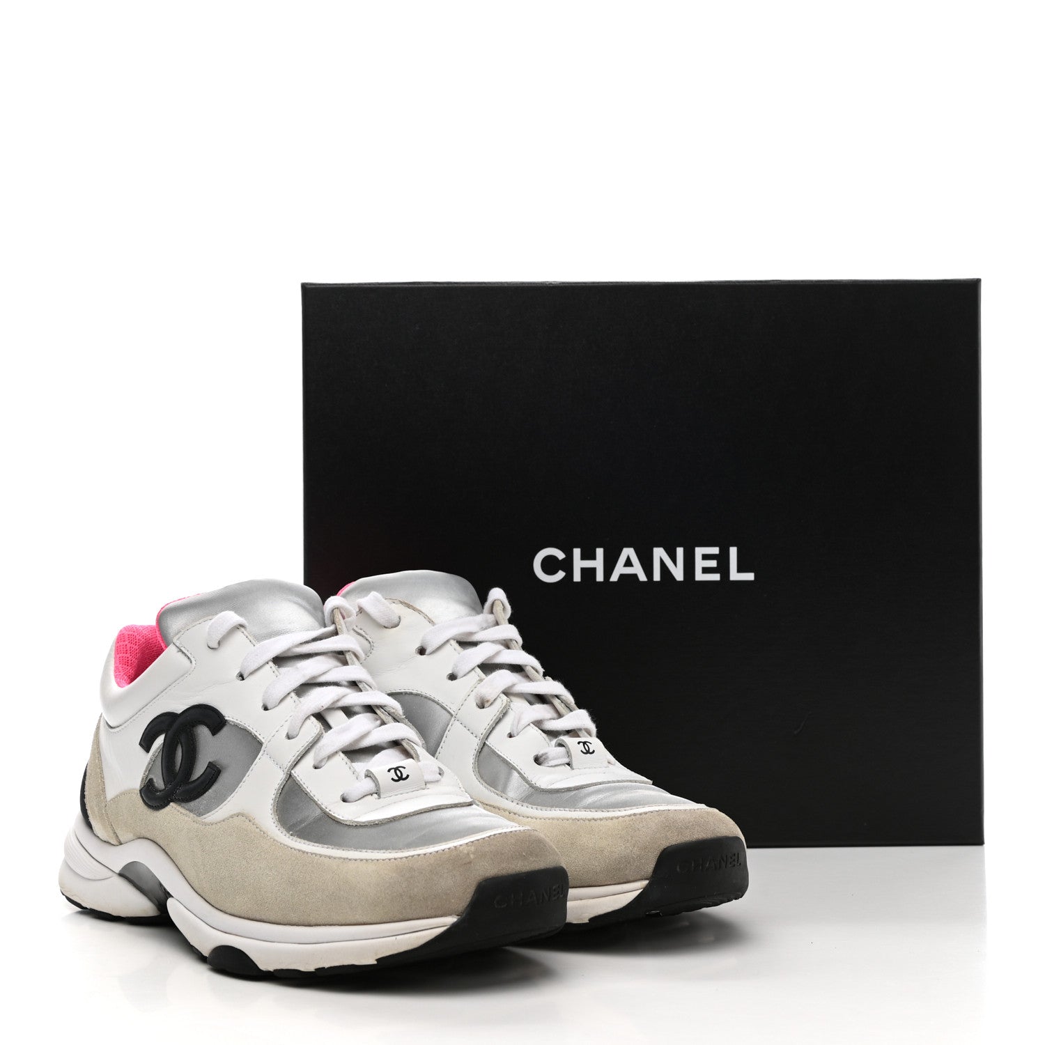 Chanel Calfskin Fabric Sneakers 40 White Silver Fluo Pink 13 of 13