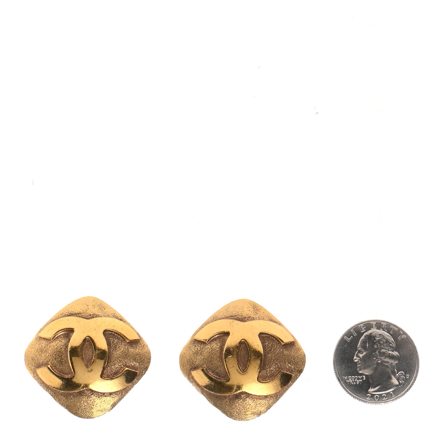 Chanel CC Diamond Shaped Clip On Earrings Gold 2 of 4