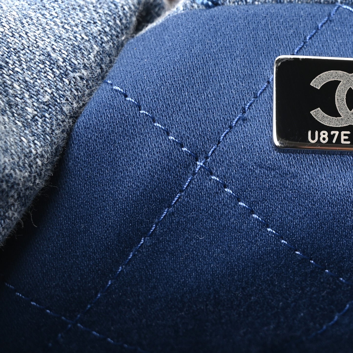 Washed Denim Quilted Studded Small Chanel 22 Blue