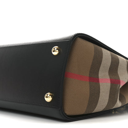 Burberry Derby Calfskin House Check Medium Banner Tote Black 9 of 9