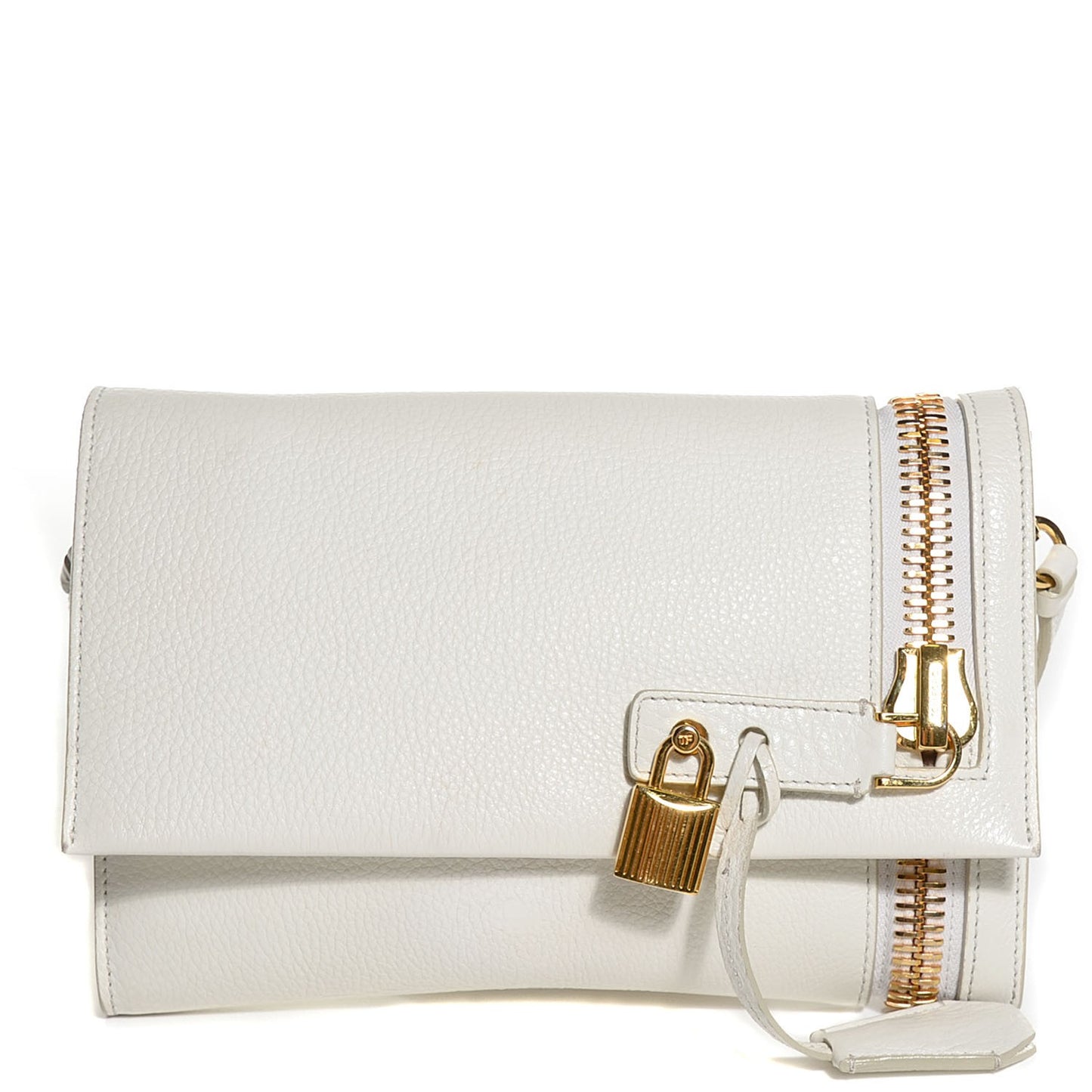 Pebbled Calfskin Alix Zip + Padlock Crossbody White