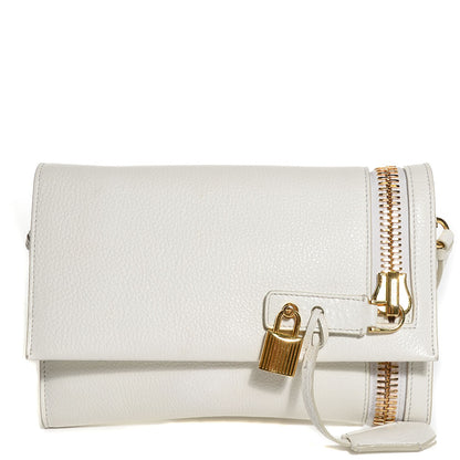 Tom Ford Pebbled Calfskin Alix Zip + Padlock Crossbody White 1 of 7