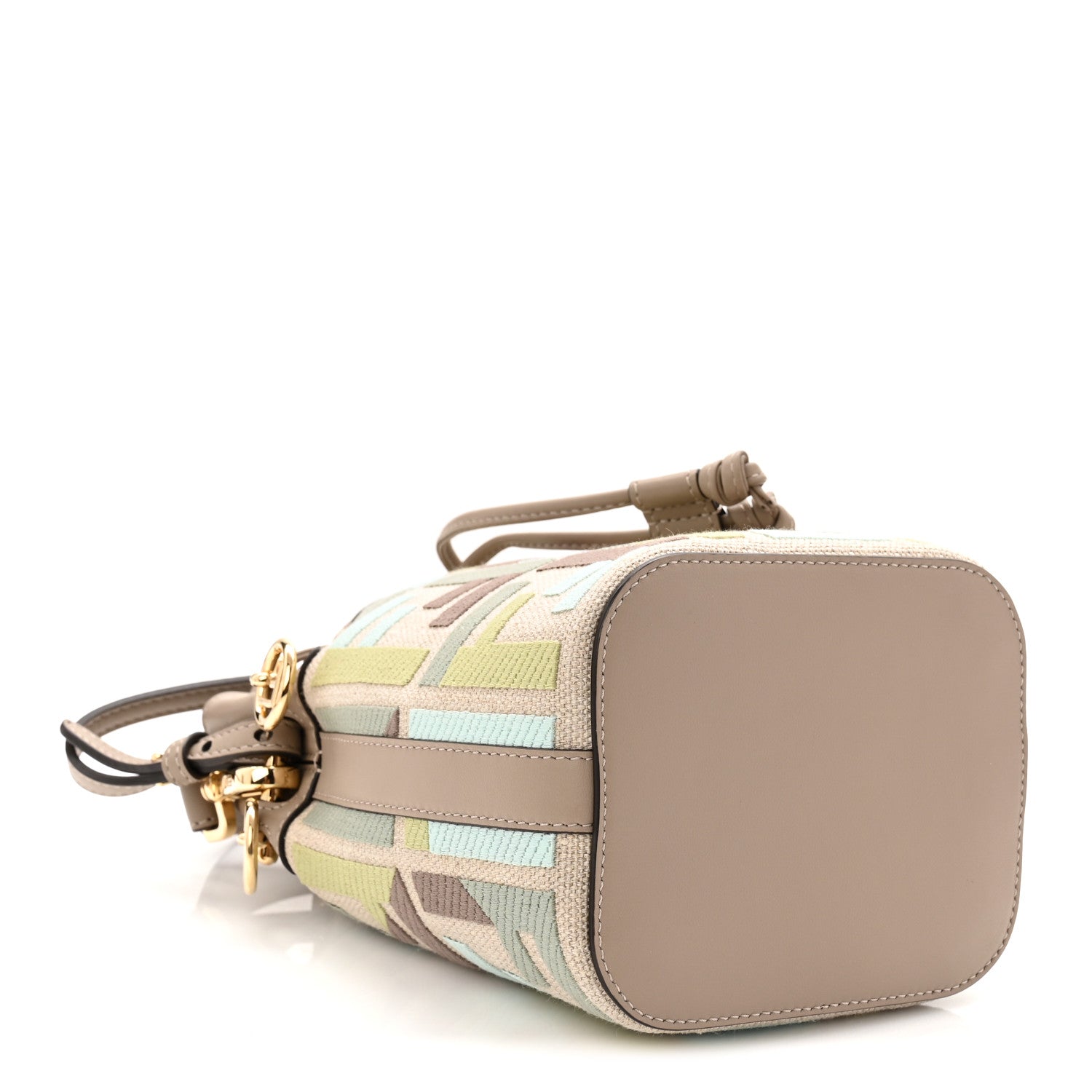 Fendi Canvas Vitello King FF Embroidered Mini Mon Tresor Bucket Bag Matcha Milk Dove 4 of 10