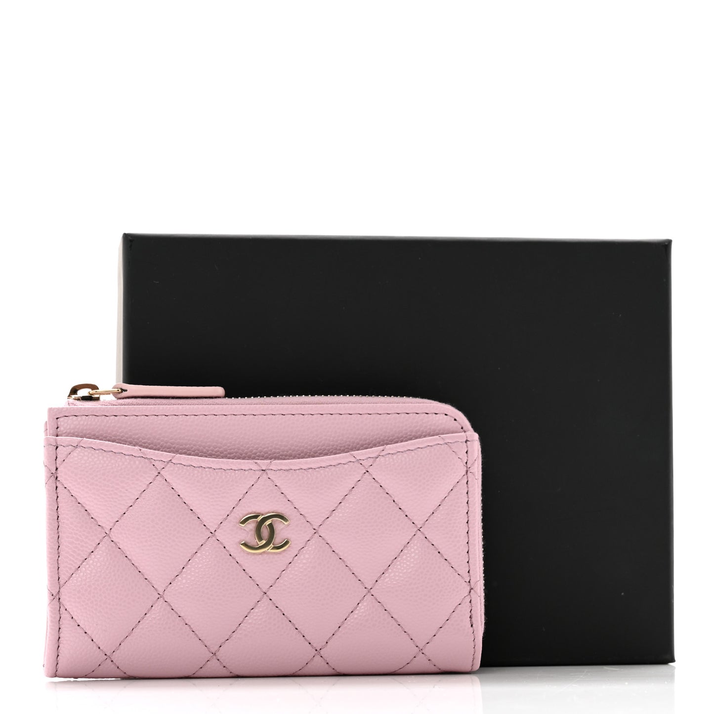 Caviar Quilted CC Zip Around Card Holder Pink