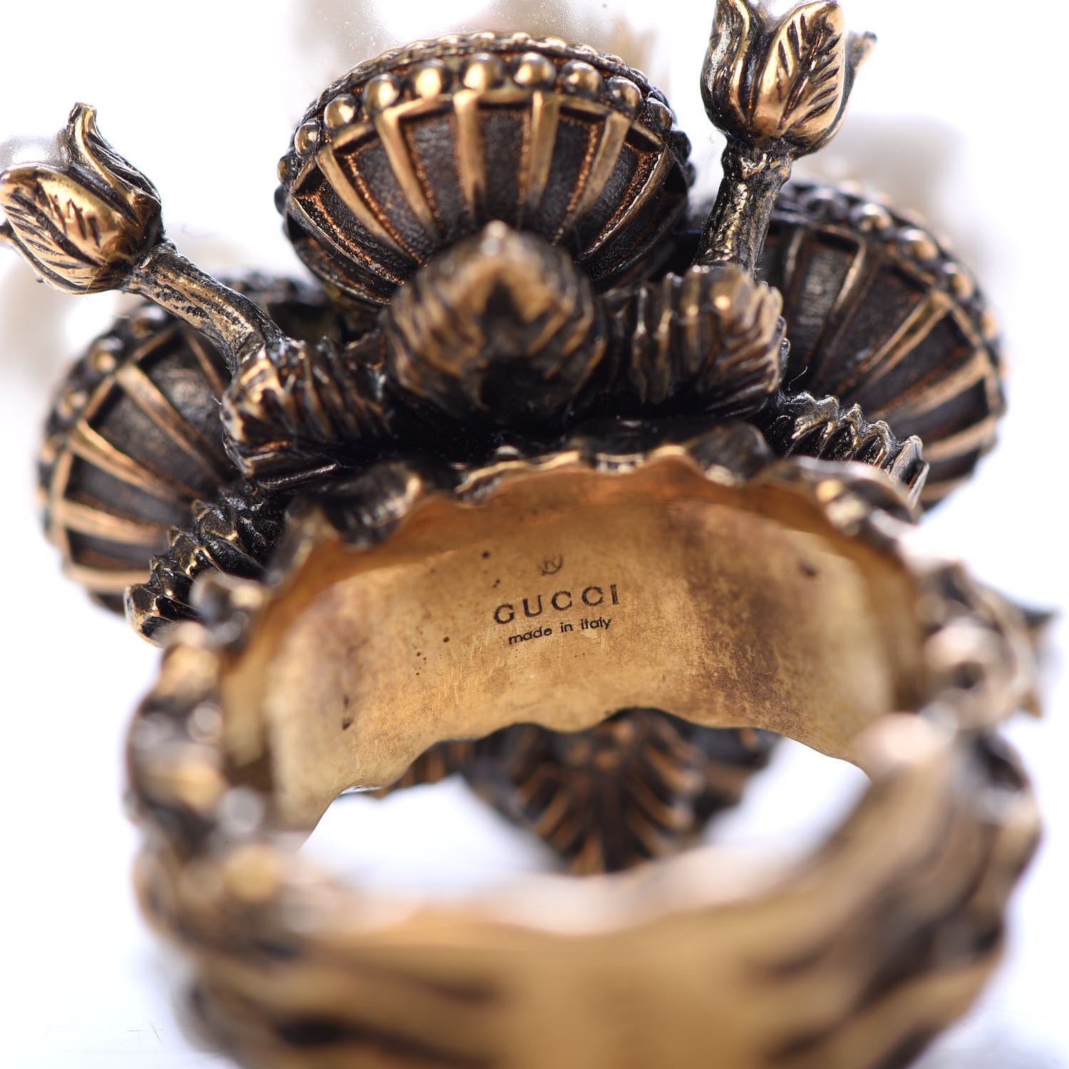 Gucci Metal Pearl Ring 5.25 Aged Gold 4 of 7