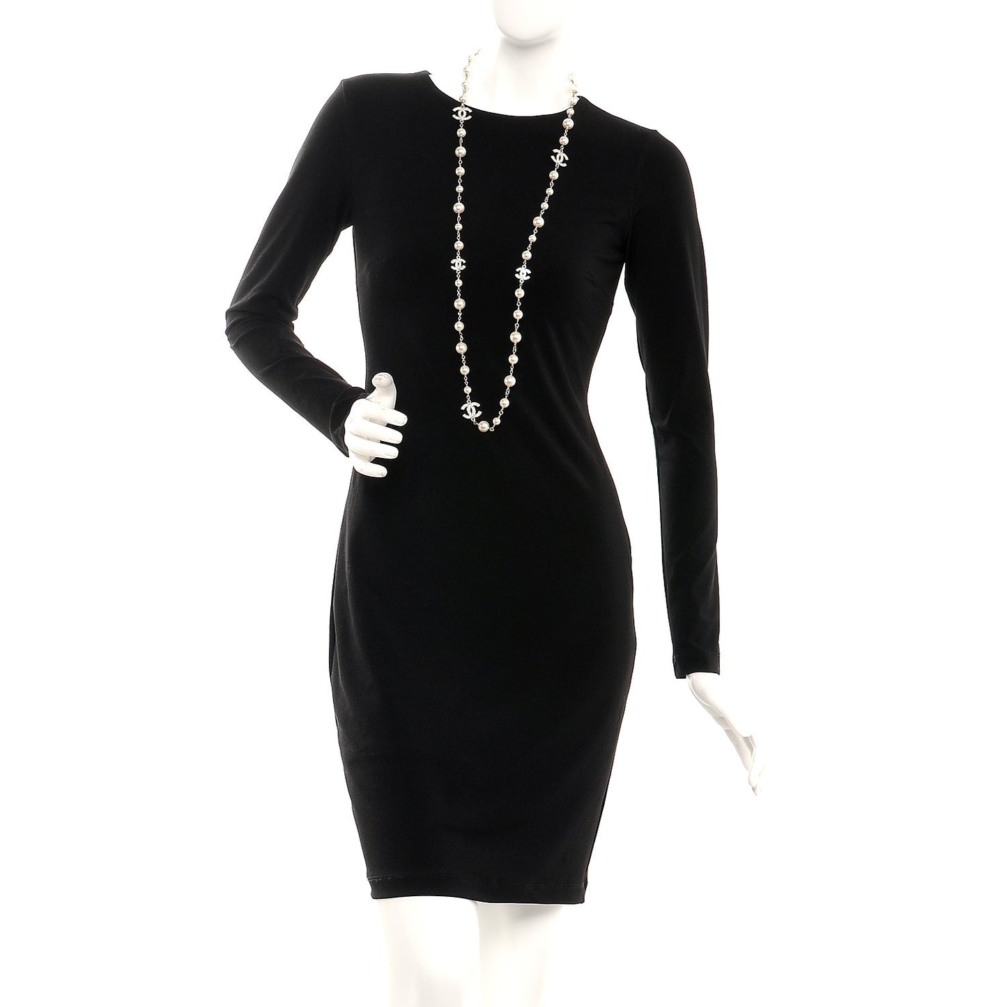 Crystal Pearl CC Long Necklace Silver