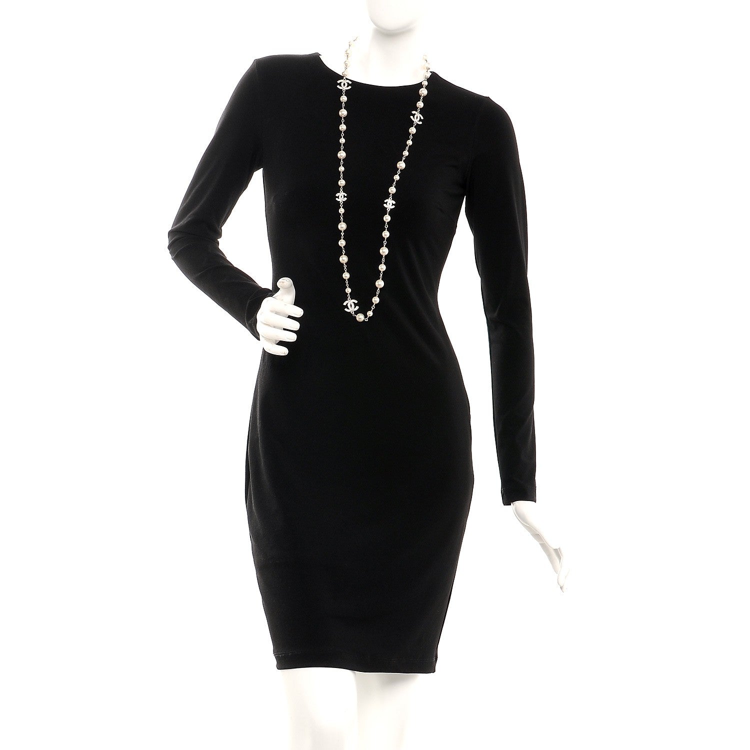 Chanel Crystal Pearl CC Long Necklace Silver 2 of 3