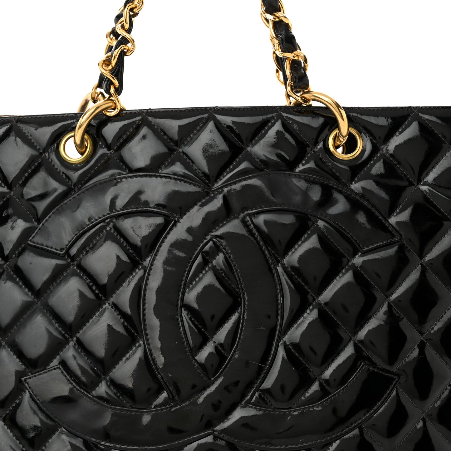 Patent Quilted Grand Shopping Tote GST Black