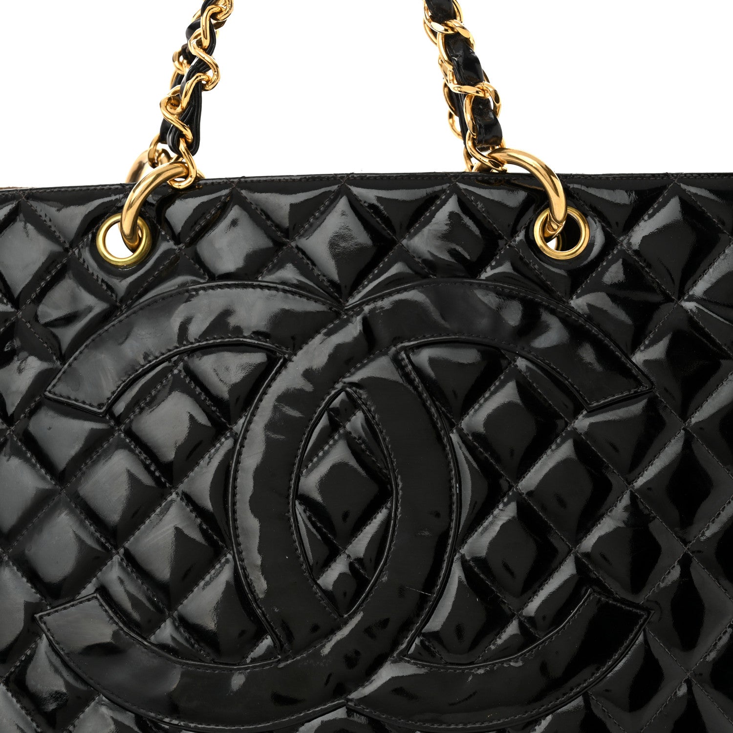 Chanel Patent Quilted Grand Shopping Tote GST Black 9 of 22