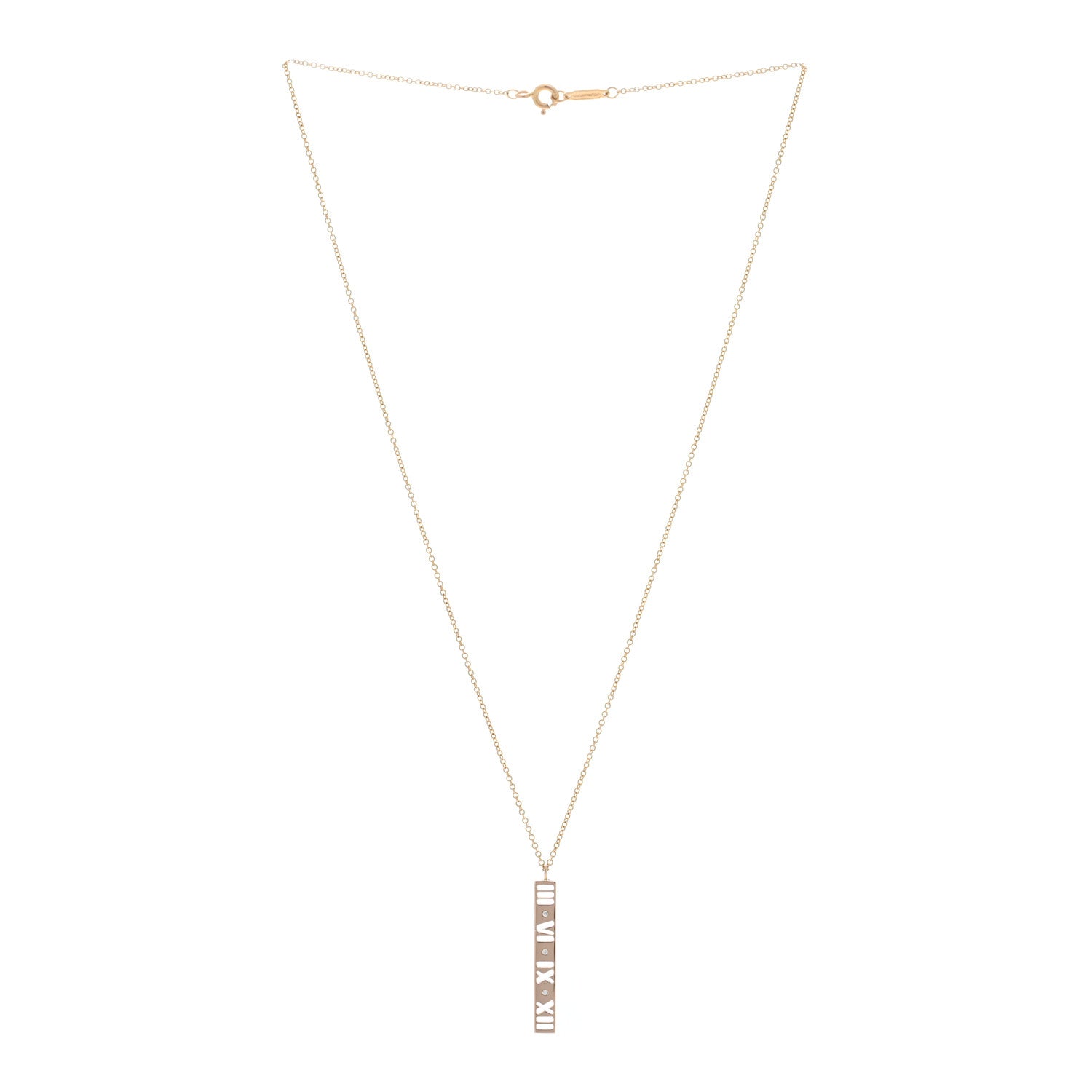 Tiffany 18K Rose Gold Diamond Atlas Bar Pendant Necklace 3 of 5