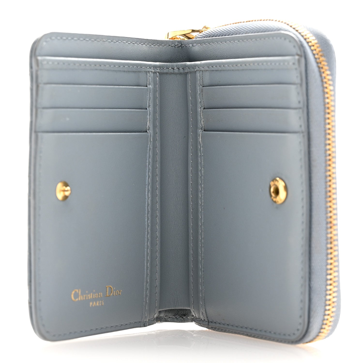 Christian Dior Grained Calfskin Supple Cannage Caro Scarlet Zipped Wallet Cloud Blue 5 of 11
