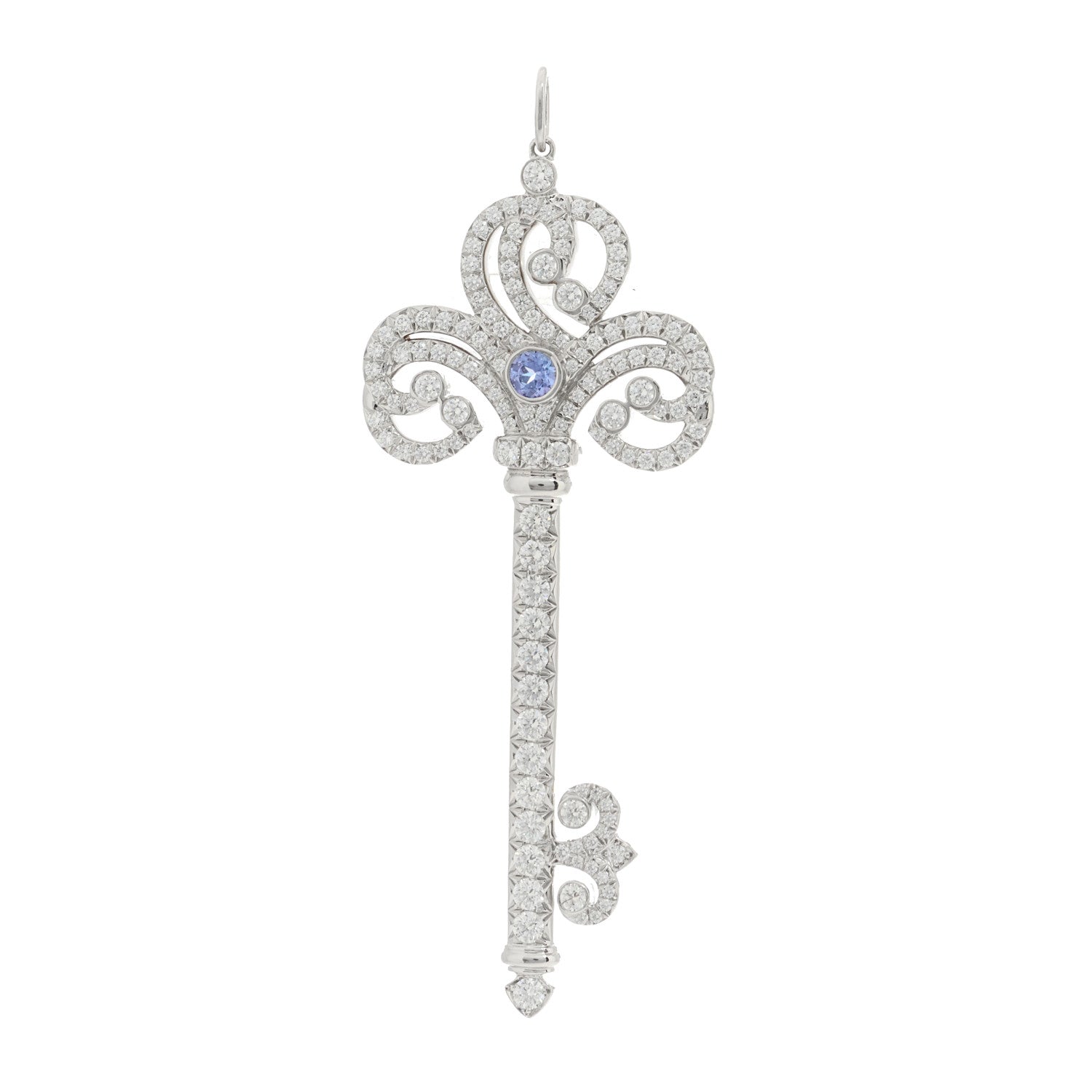 Tiffany Platinum Diamond Tanzanite Enchant Heart Key Pendant 1 of 4