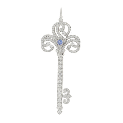 Tiffany Platinum Diamond Tanzanite Enchant Heart Key Pendant 1 of 4