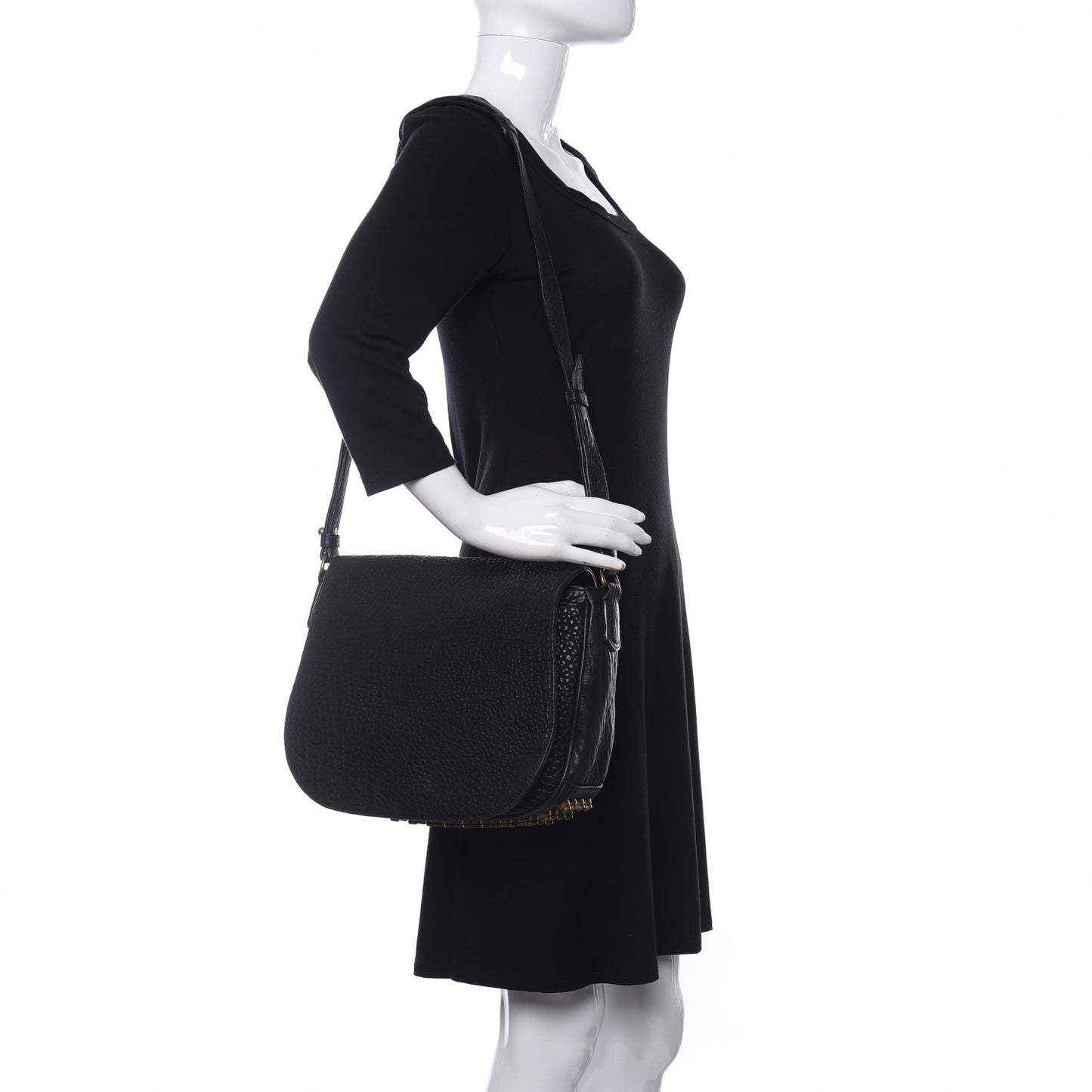 Pebbled Lambskin Lia Sling Black with Antique Brass Hardware